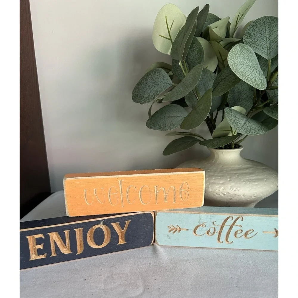 3- Wood Block Inspirational Words Table/Shelf Farmhouse Decor WD14